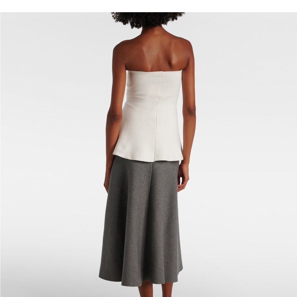 The Frankie Shop White Strapless Peplum Top with Gray Midi Skirt - Picture 2 of 2